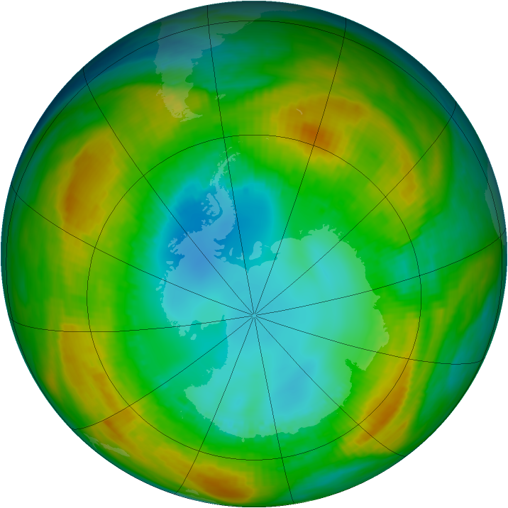 Antarctic ozone map for 14 August 1980